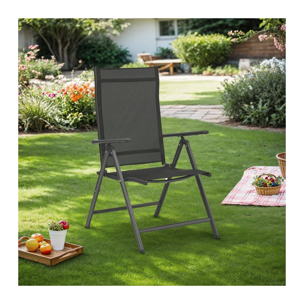 SONGMICS 2er Set Gartenklappstühle in Anthrazit mit robustem Aluminiumgestell und 8-stufig verstellbarer Rückenlehne - Bild 1