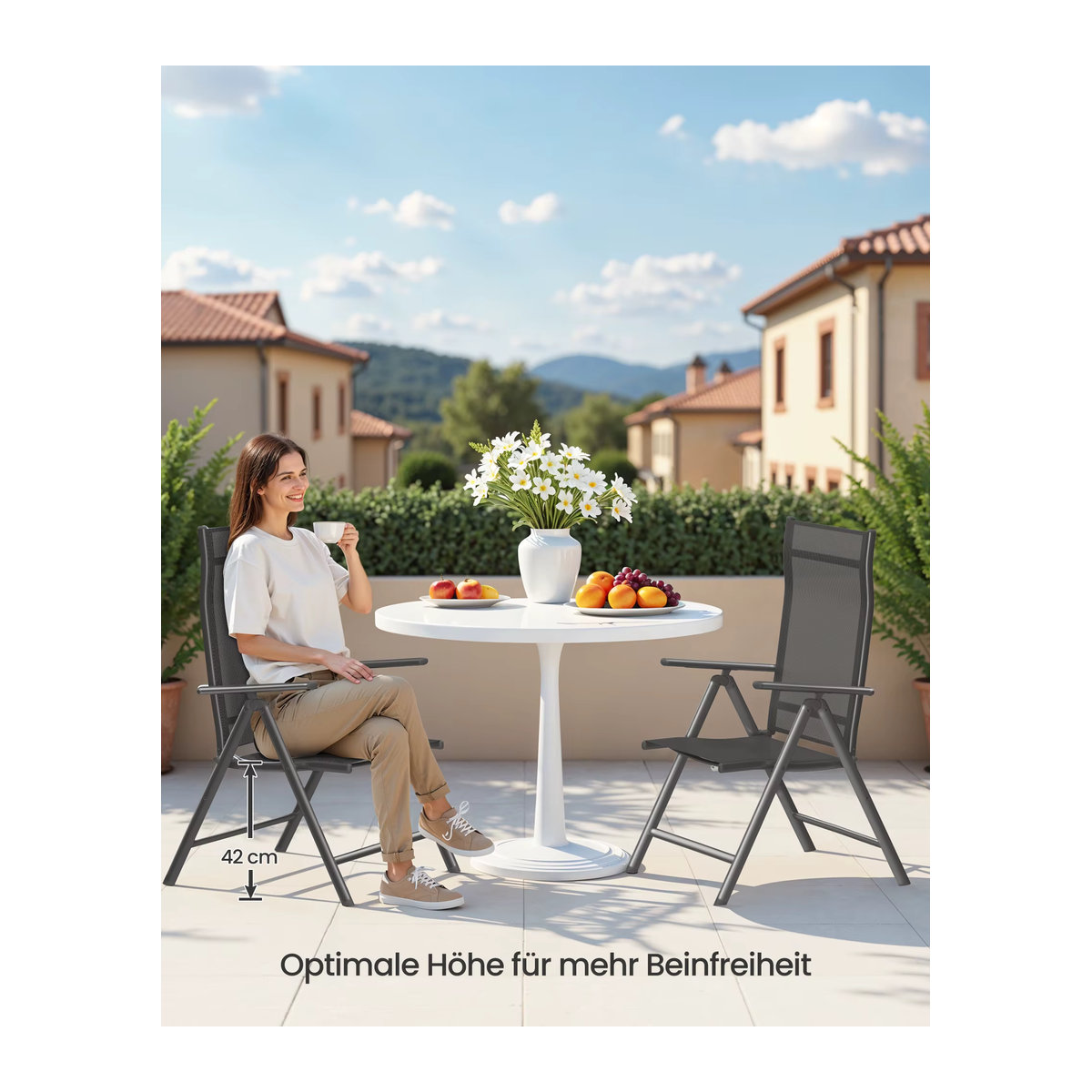 SONGMICS 2er Set Gartenklappstühle in Anthrazit mit robustem Aluminiumgestell und 8-stufig verstellbarer Rückenlehne - Bild 3