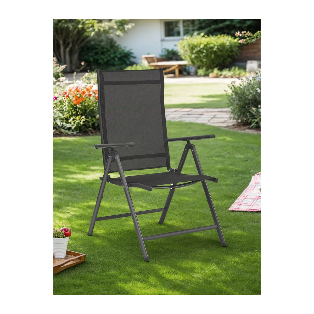 SONGMICS 2er Set Gartenklappstühle in Anthrazit mit robustem Aluminiumgestell und 8-stufig verstellbarer Rückenlehne - Bild 7