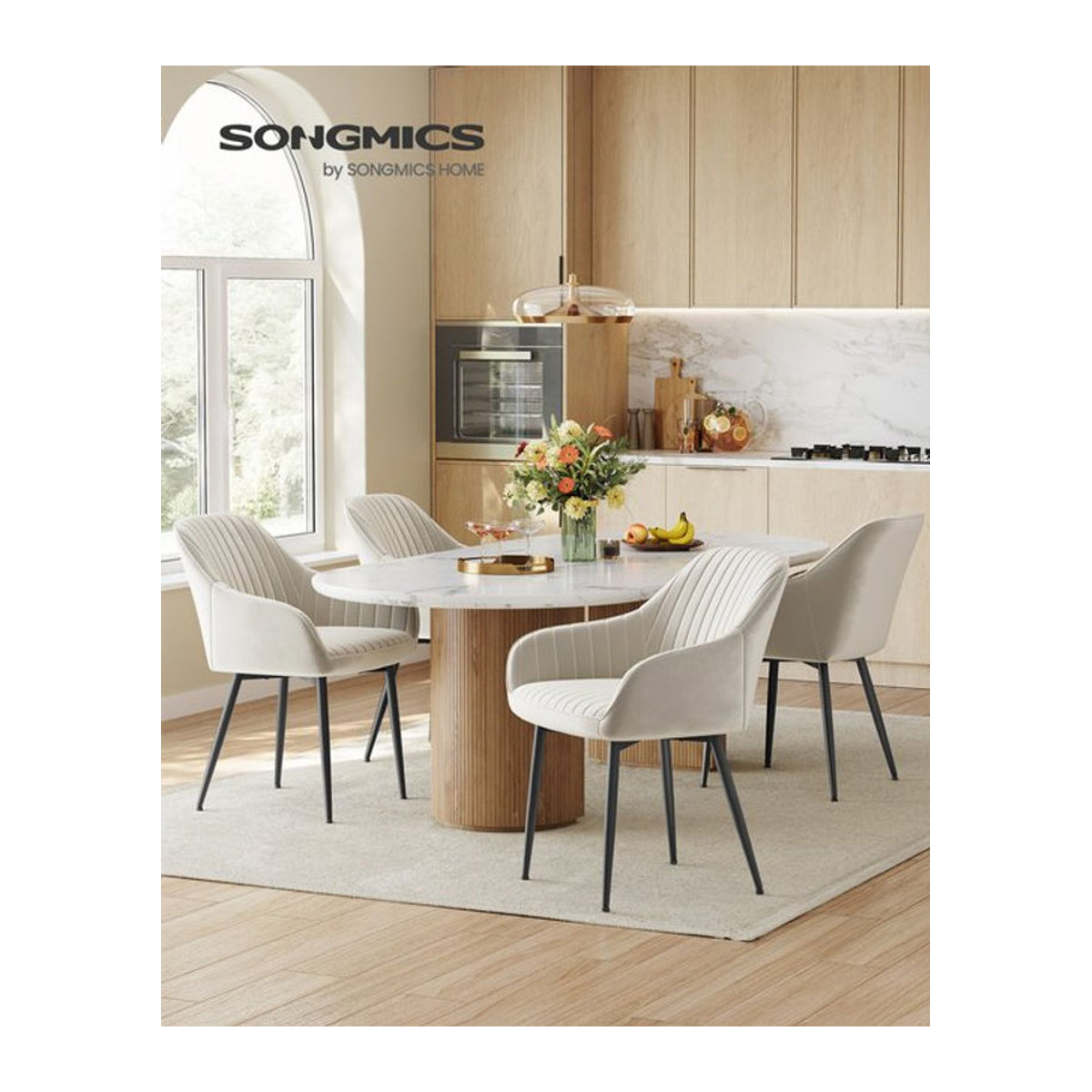 SONGMICS 6er Set Esszimmerstühle Modern mit Armlehnen und Samtbezug in Beige und Braun - Bild 1