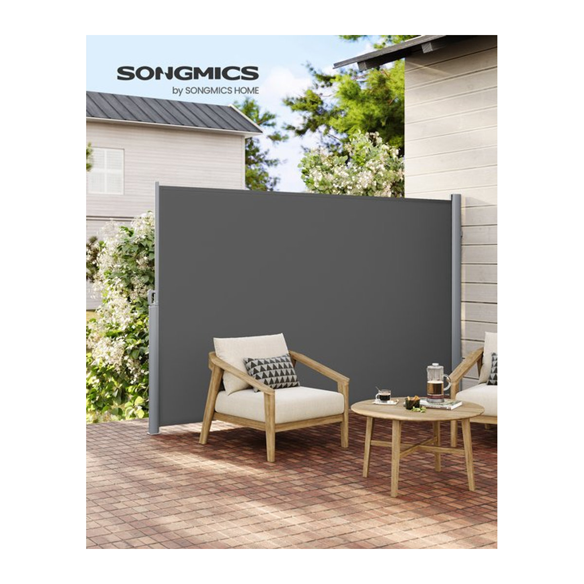 SONGMICS Alu-Seitenmarkise ausziehbar als blickdichter Sonnenschutz für Balkon und Terrasse, Breite: 350 cm, Höhe: 180 cm - Bild 1