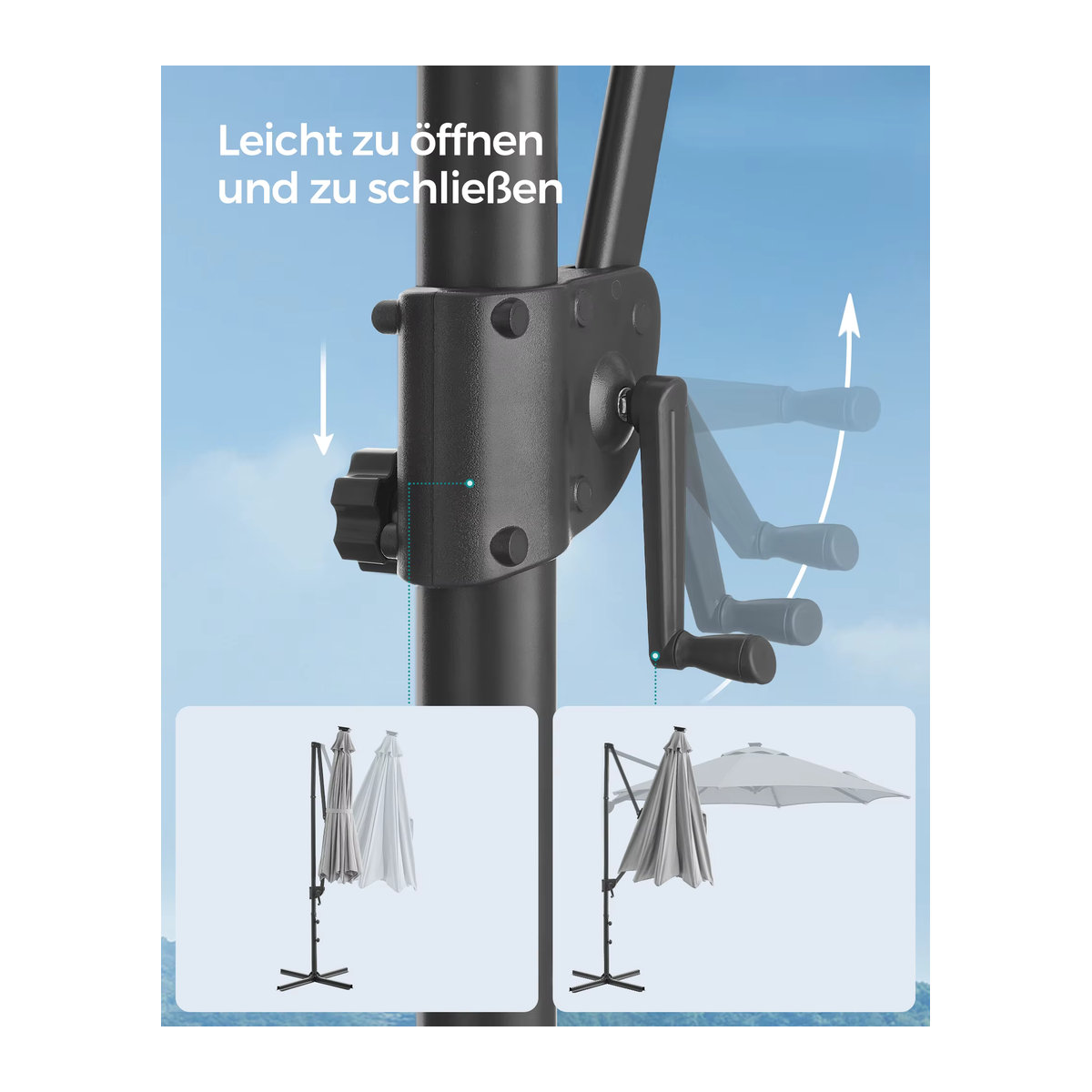 SONGMICS Ampelschirm mit 28 Solar-LED-Leuchten, 300 cm Durchmesser, UPF 50+, 360 Grad drehbar mit Kurbel und Kreuzfuß - Bild 3