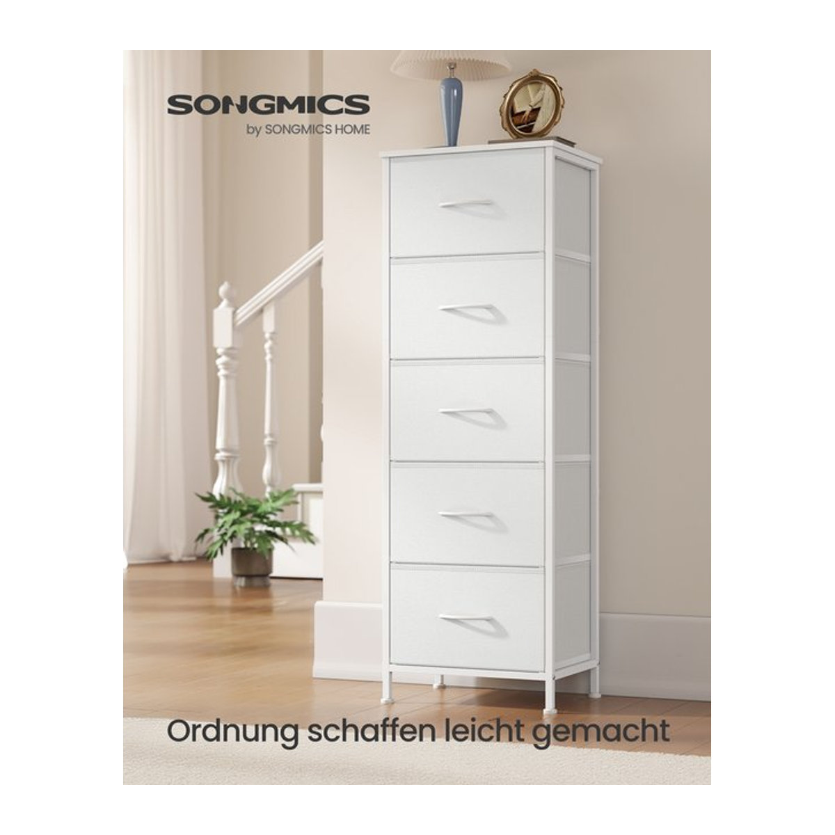 SONGMICS Aufbewahrungsschrank Kommode aus Stahl und MDF in Schwarz oder Weiß für dein Schlafzimmer - Bild 1