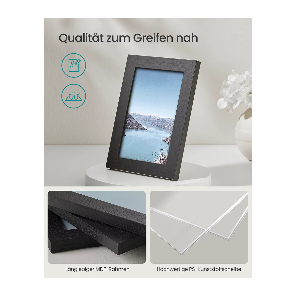 SONGMICS Bilderrahmen 10er Set in Schwarz mit MDF und Kunststoffscheibe für Tischaufstellung oder Wandmontage - Bild 2