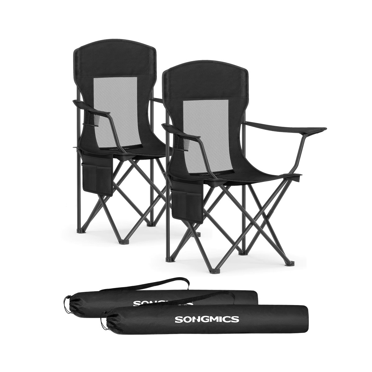 SONGMICS Campingstuhl 2er Set mit hoher Rückenlehne und verstellbaren Armlehnen, klappbare Angelstühle mit Getränkehalter, belastbar bis 150 kg - Bild 5