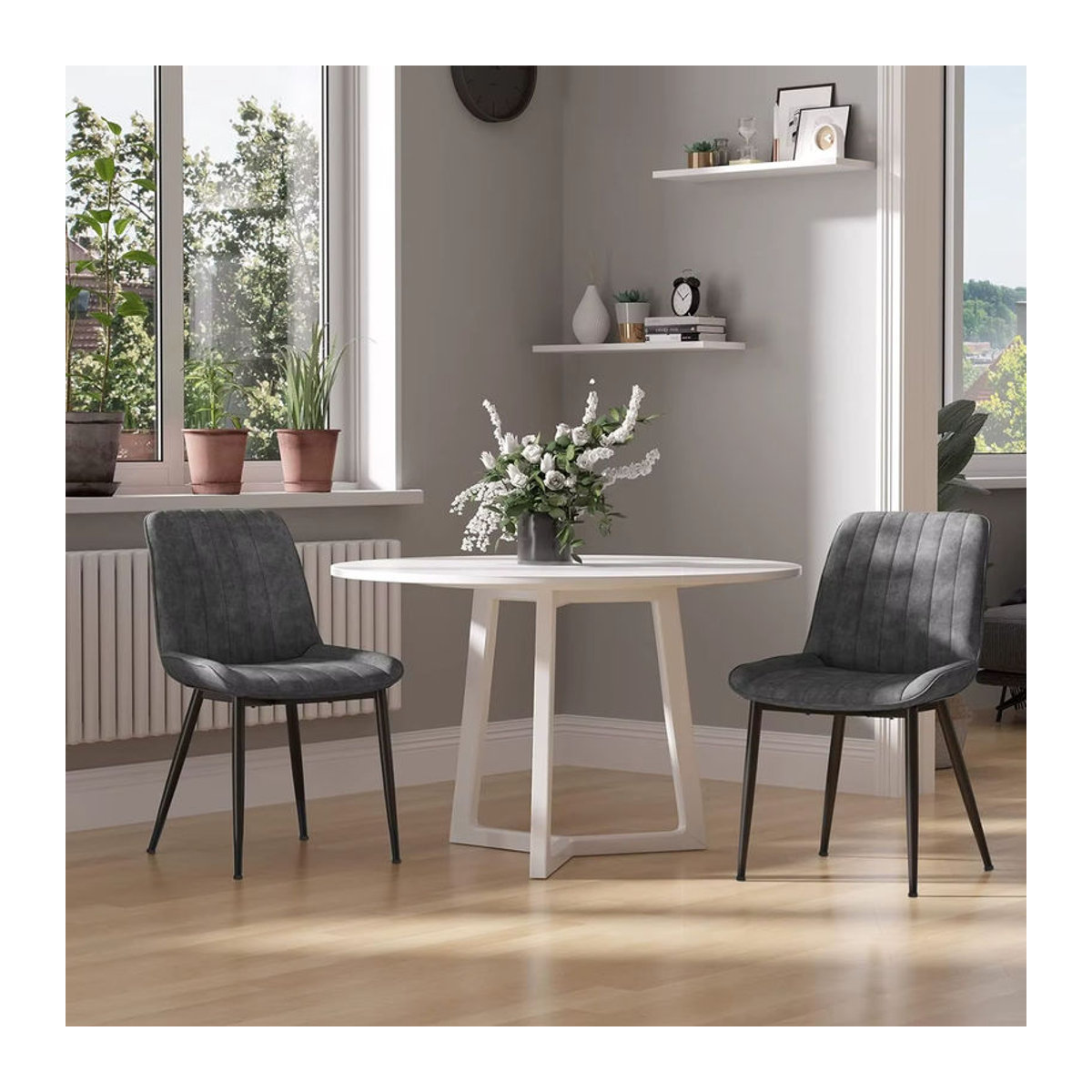 SONGMICS Esszimmerstuhl Set aus 2 Stück, moderner Polsterstuhl in Grau mit Stoff und Kunstleder sowie Metallgestell - Bild 4