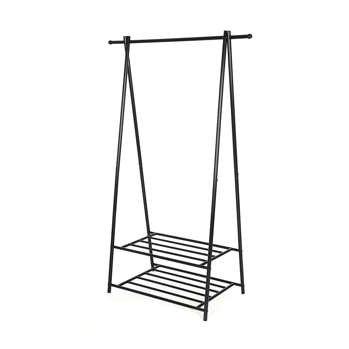 SONGMICS Garderobenständer aus Metall in Schwarz mit 2 Ablagen für Schuhe und Boxen, minimalistisches Design - Bild 2