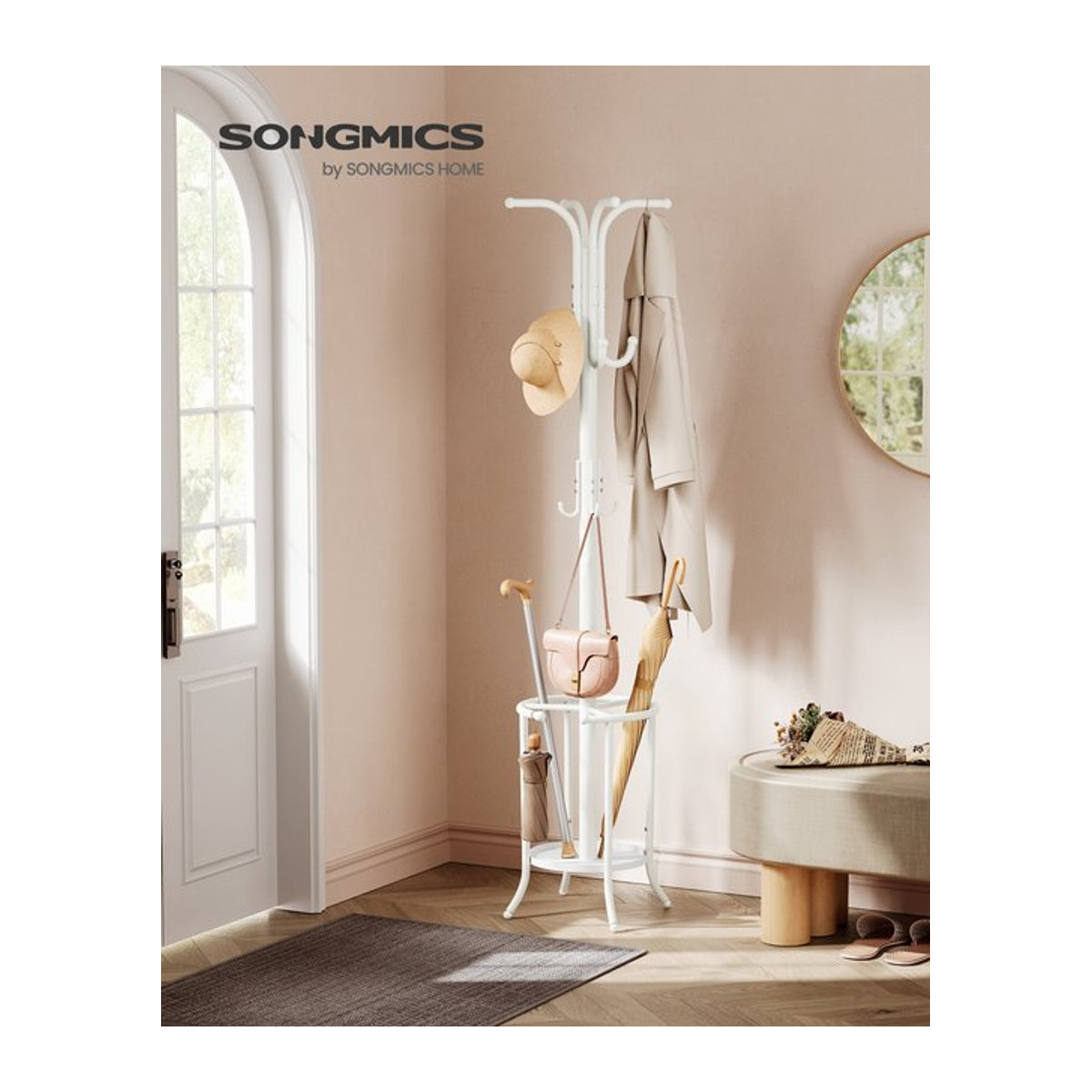 SONGMICS Garderobenständer aus Metall in Weiß, minimalistisches Design, T x B x H: 40 x 40 x 175 cm - Bild 1