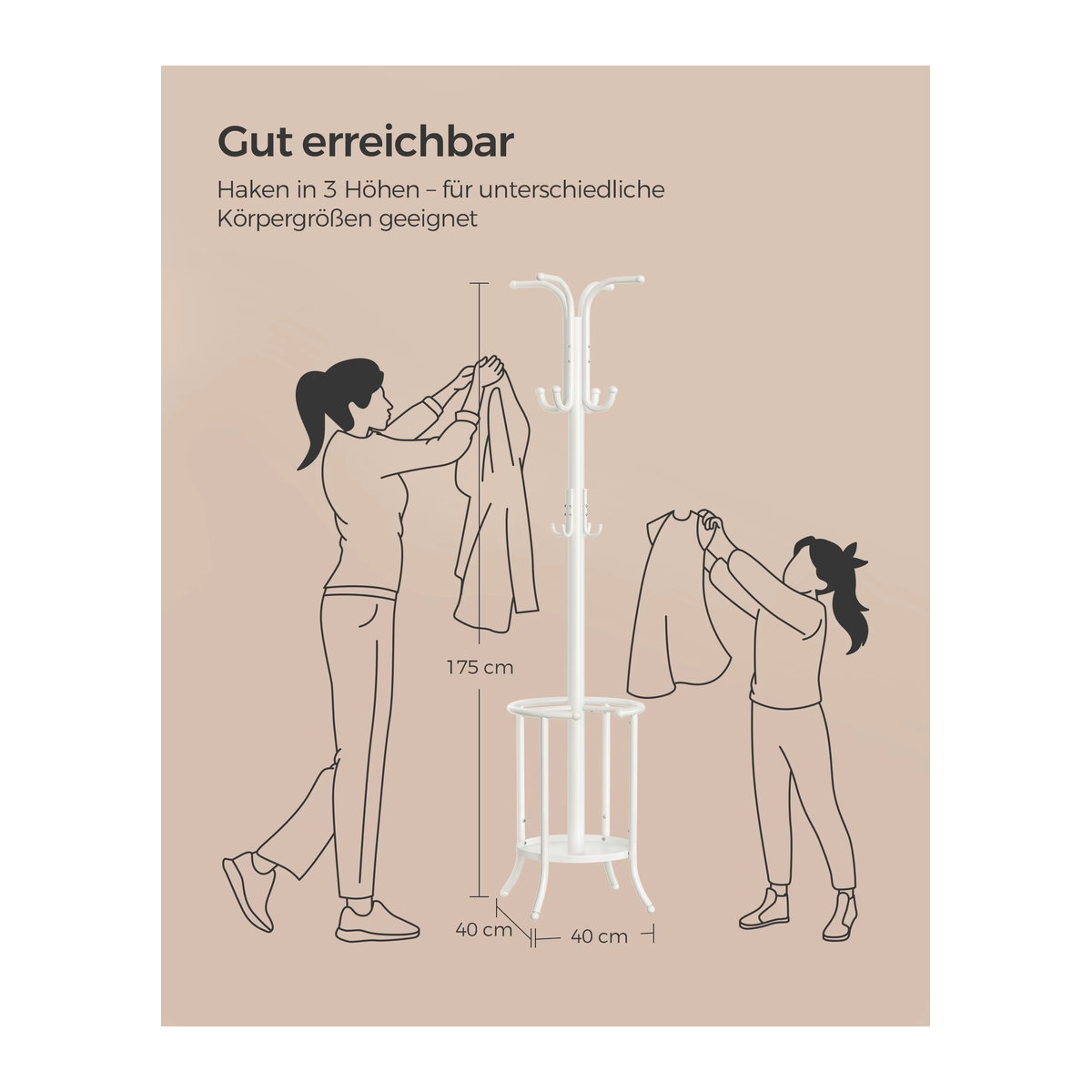 SONGMICS Garderobenständer aus Metall in Weiß, minimalistisches Design, T x B x H: 40 x 40 x 175 cm - Bild 3