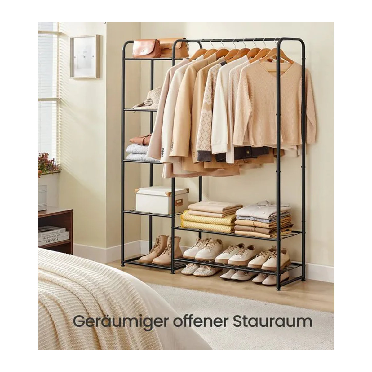 SONGMICS Garderobenständer aus Metall mit Ablagen, minimalistisches Design, B/T/H: 112 x 29 x 158,4 cm - Bild 1