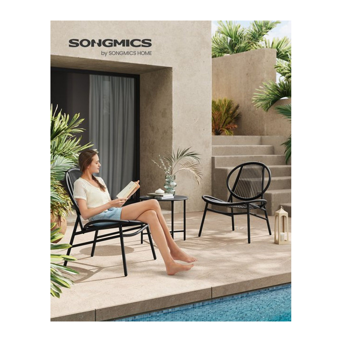 SONGMICS Gartenmöbel-Set aus Polyrattan in Blau und Schwarz mit Tisch und 2 Stühlen für Balkon und Terrasse - Bild 1