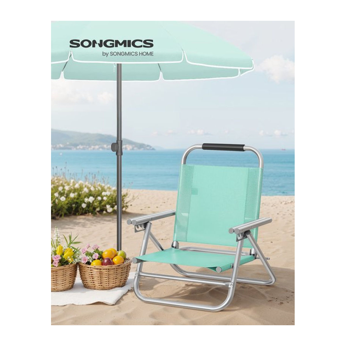 SONGMICS Gartenstuhl mit Armlehnen und 4-stufig verstellbarer Rückenlehne aus Mesh als klappbarer Strandstuhl - Bild 1