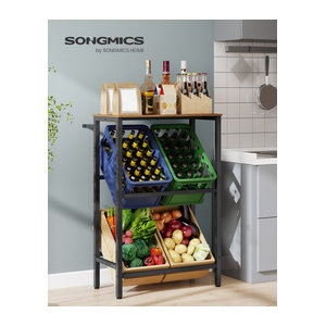 SONGMICS Getränkekistenregal aus Metall in Schwarz im Industrial Design, 2 Ebenen für 4 Kisten, belastbar bis 150 kg pro Ebene