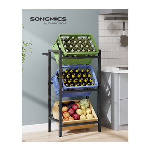 SONGMICS Getränkekistenregal aus Stahl in Schwarz, 3 Ebenen für 3 Kisten, belastbares Aufbewahrungsregal im Industrial Design