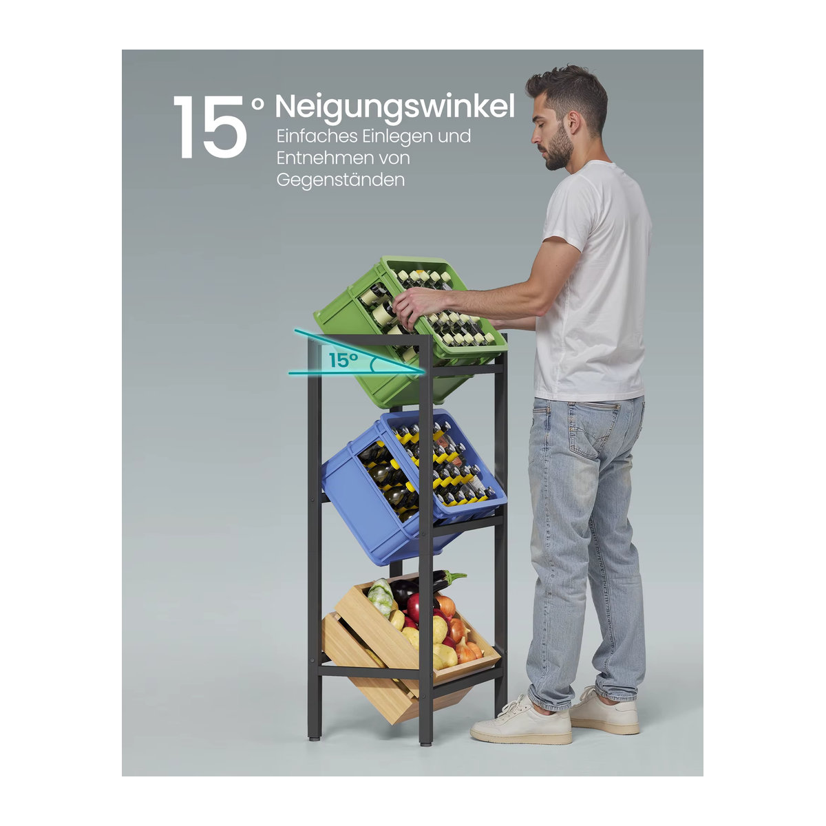 SONGMICS Getränkekistenregal aus Stahl in Schwarz, 3 Ebenen für 3 Kisten, belastbares Aufbewahrungsregal im Industrial Design - Bild 4