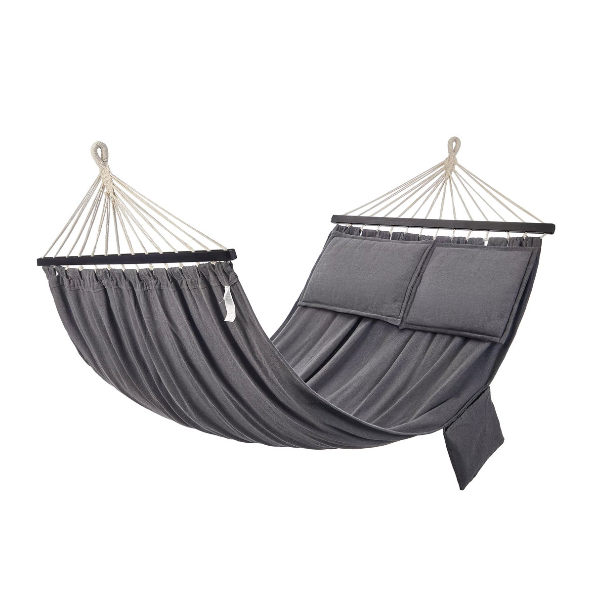 SONGMICS Hängematte für Outdoor mit 2 Holzstangen und 2 Kissen, grau-schwarz, B: 210 cm, H: 150 cm - Bild 2