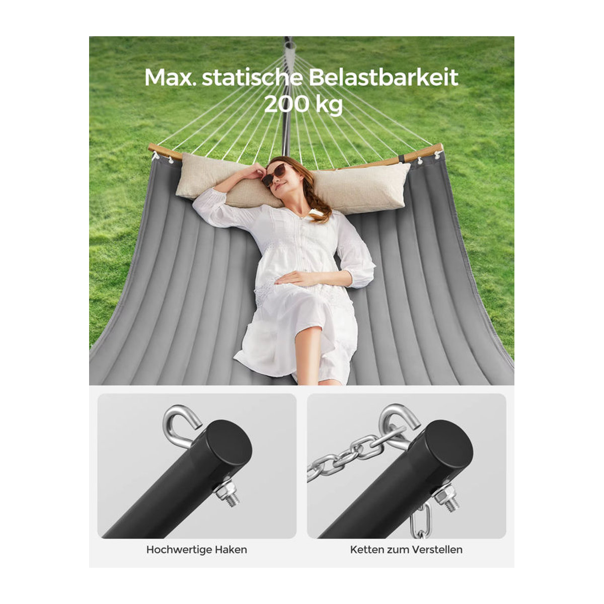 SONGMICS Hängematte mit Metallgestell und Kissen in Grau, bis 200 kg belastbar - Bild 4