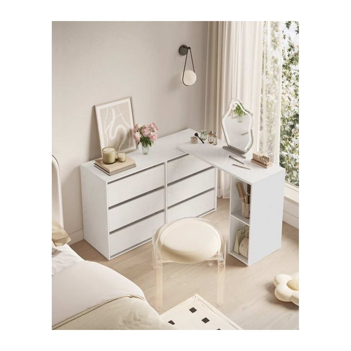 SONGMICS HOME Schminktisch mit Regal und Kommode in Weiß, minimalistisches Design für dein Schlafzimmer - Bild 1