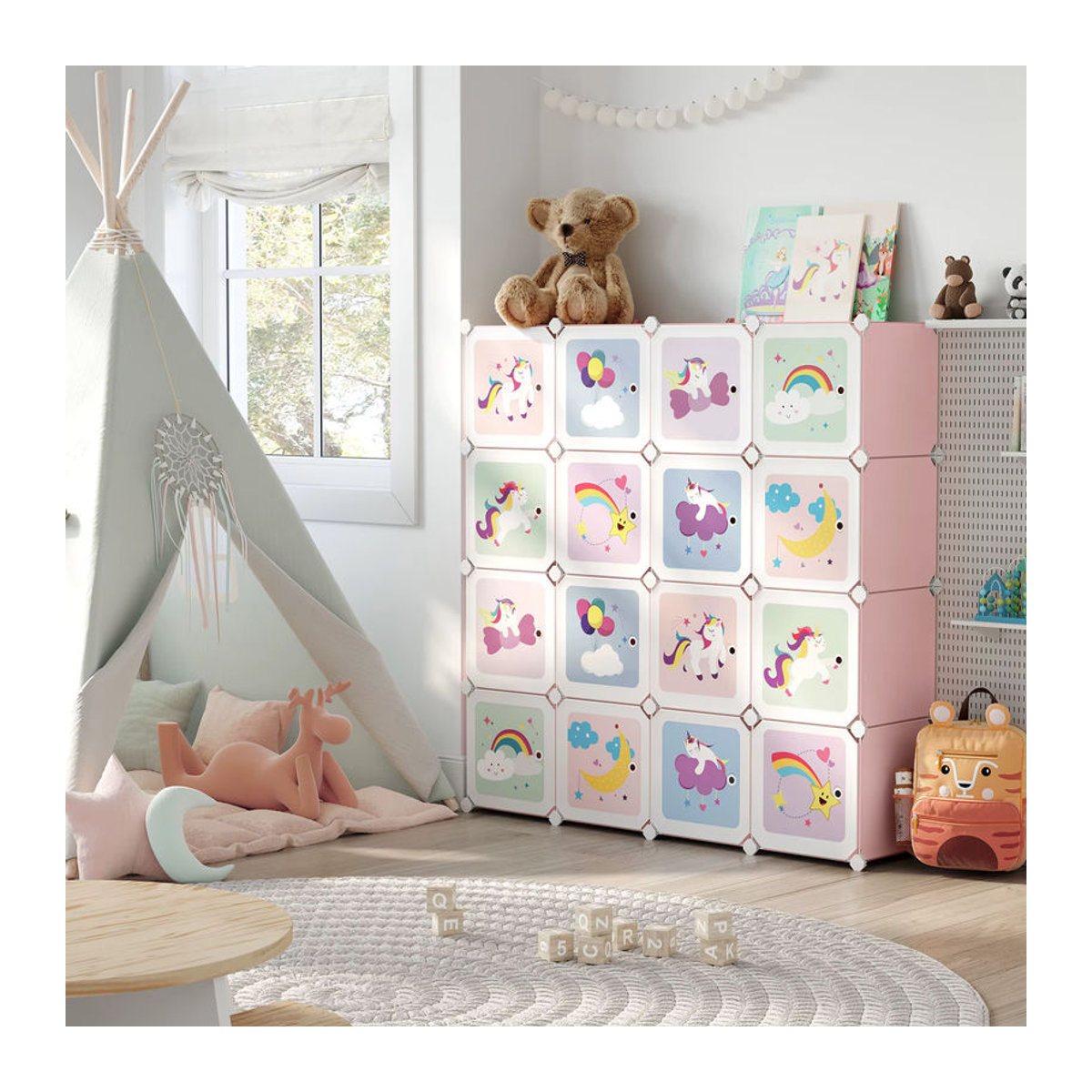 SONGMICS Kinderregal als Mehrzweck-Kleiderschrank und Schuhregal aus Kunststoff in Rosa oder Bunt - Bild 2