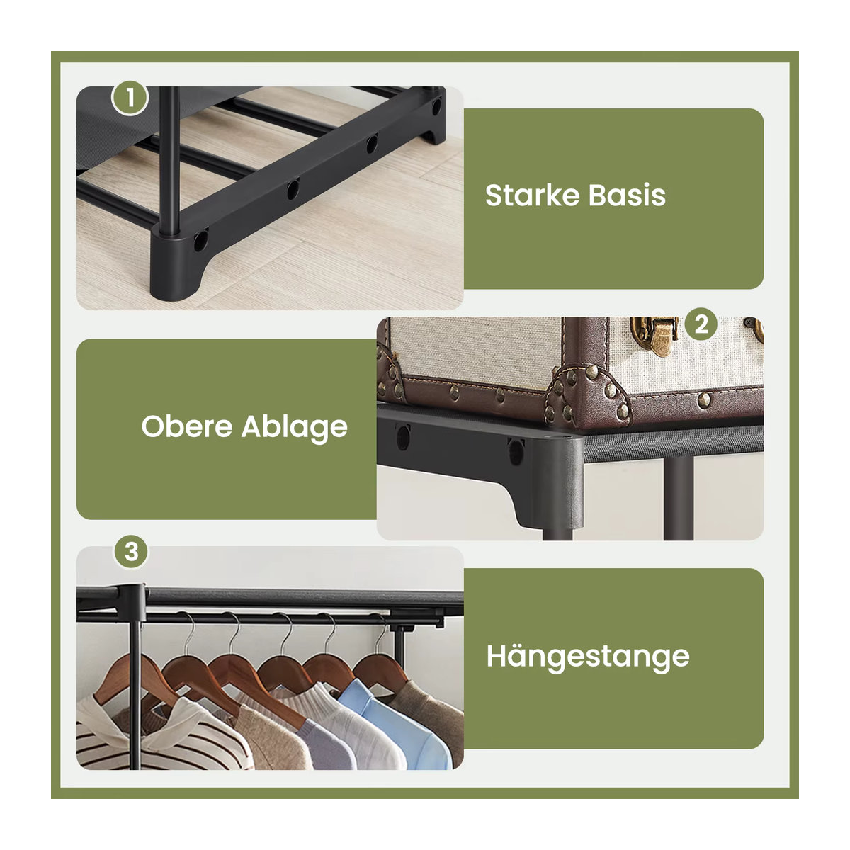 SONGMICS Kleiderschrank offen mit Kleiderstange und 4 Hängefächern, Garderobe aus Metall, Schwarz, B/T/H: 43 x 151 x 166 cm - Bild 3
