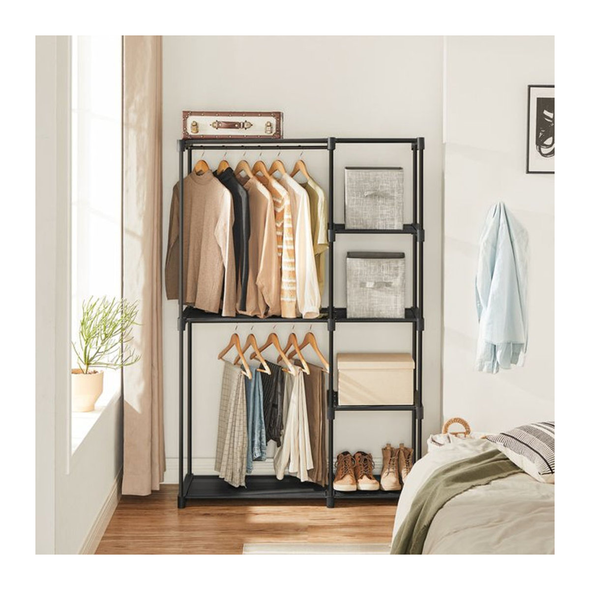 SONGMICS Kleiderschrank offen mit Kleiderstangen im Industrial-Design, Schwarz - Bild 1
