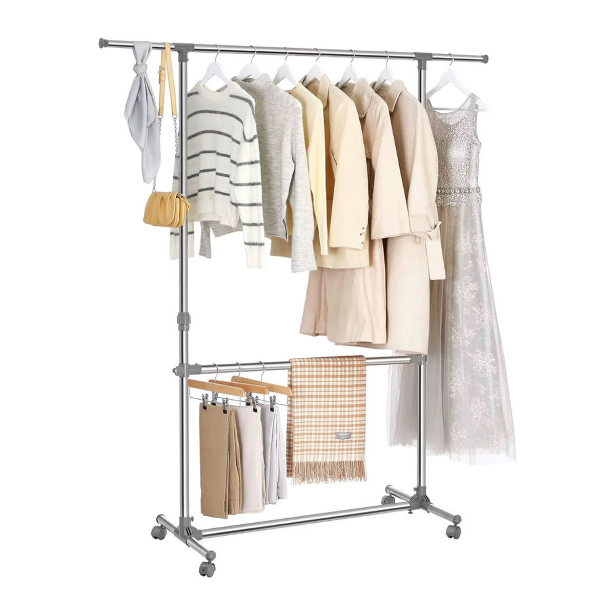 SONGMICS Kleiderständer aus Metall in Grau und Silber mit höhenverstellbarer und ausziehbarer Kleiderstange im modernen Design - Bild 2