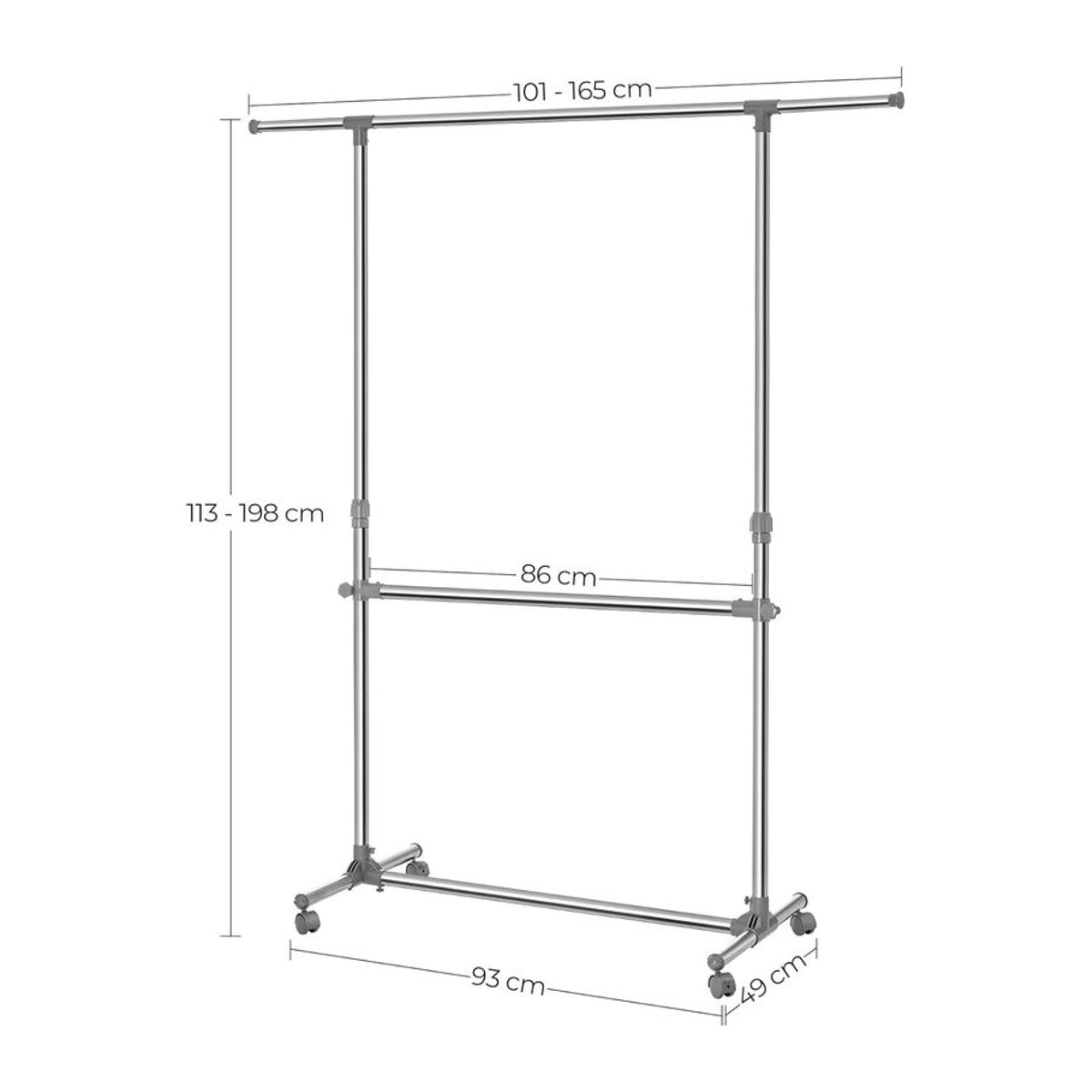 SONGMICS Kleiderständer aus Metall in Grau und Silber mit höhenverstellbarer und ausziehbarer Kleiderstange im modernen Design - Bild 4