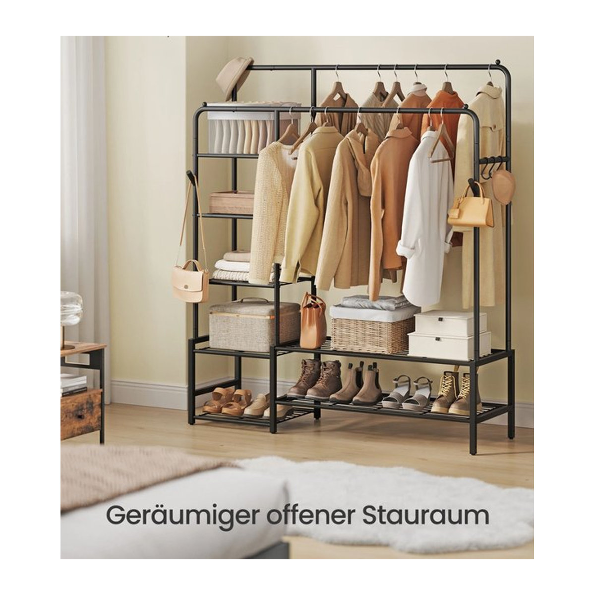 SONGMICS Kleiderständer in Schwarz, offener Kleiderschrank aus Metall mit 7 Ablagen und Kleiderstange im modernen Design - Bild 1