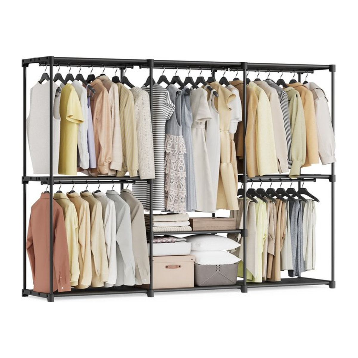 SONGMICS Kleiderständer mit 5 Hängefächern in Beige und Schwarz aus Metall im modernen Design - Bild 1