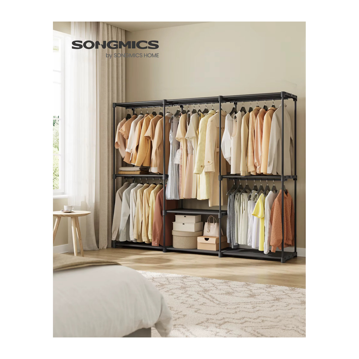 SONGMICS Kleiderständer mit 5 Hängefächern in Beige und Schwarz aus Metall im modernen Design - Bild 2