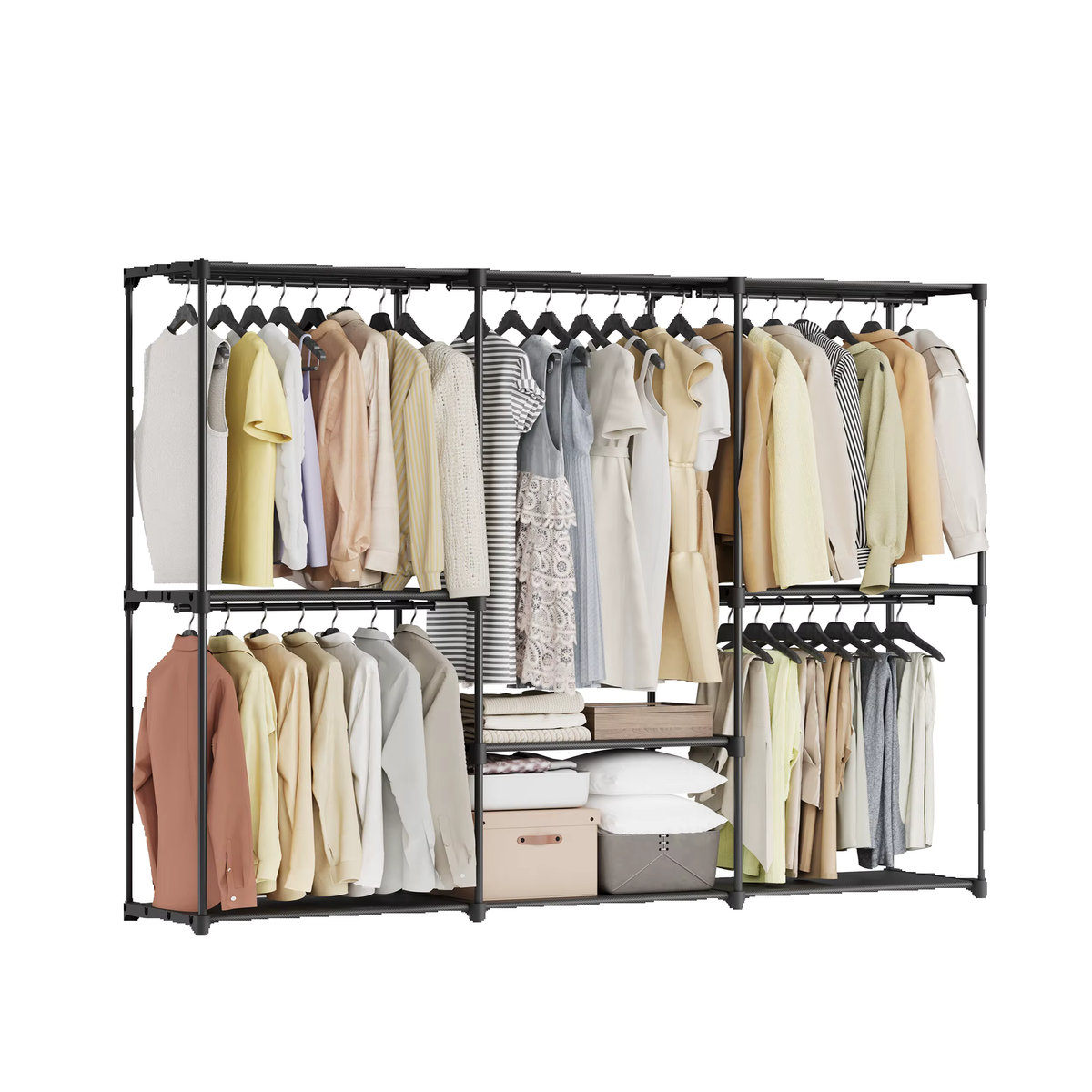 SONGMICS Kleiderständer mit 5 Hängefächern in Beige und Schwarz aus Metall im modernen Design - Bild 6
