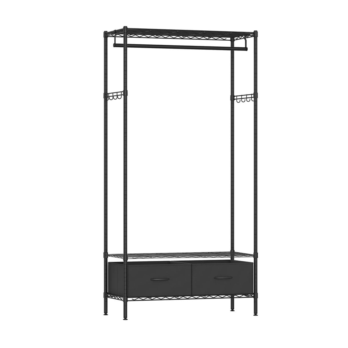 SONGMICS Kleiderständer offener Kleiderschrank in Schwarz im Industrial Design mit 2 Schubladen, Kleiderstange und Gitterablagen aus Metall - Bild 4
