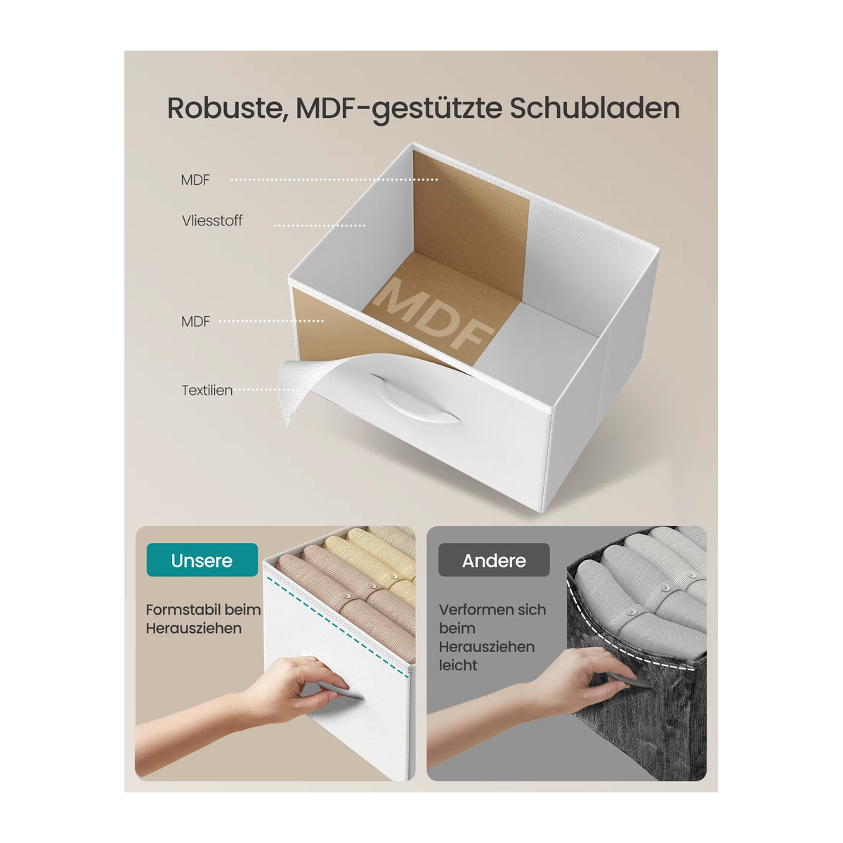 SONGMICS Kommode mit 8 Stoffschubladen in Weiß für Schlafzimmer, Flur und Wohnzimmer - Bild 3