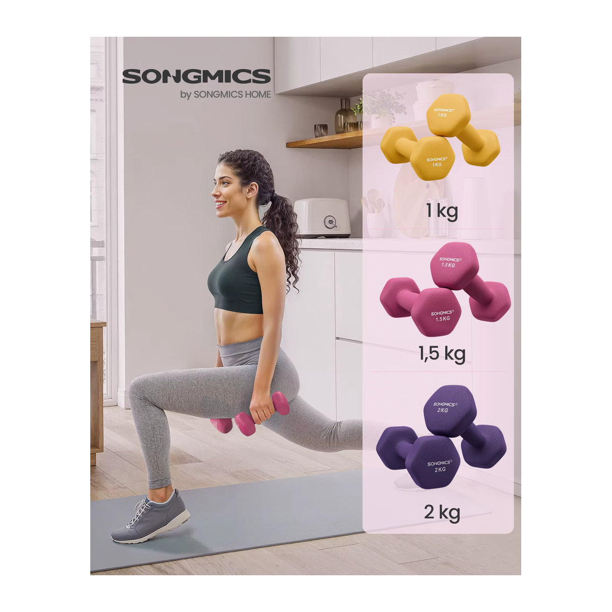 SONGMICS Kurzhantel-Set Hexagon mit Hantelständer und Neopren-Beschichtung in Schwarz und Bunt für dein Krafttraining - Bild 2