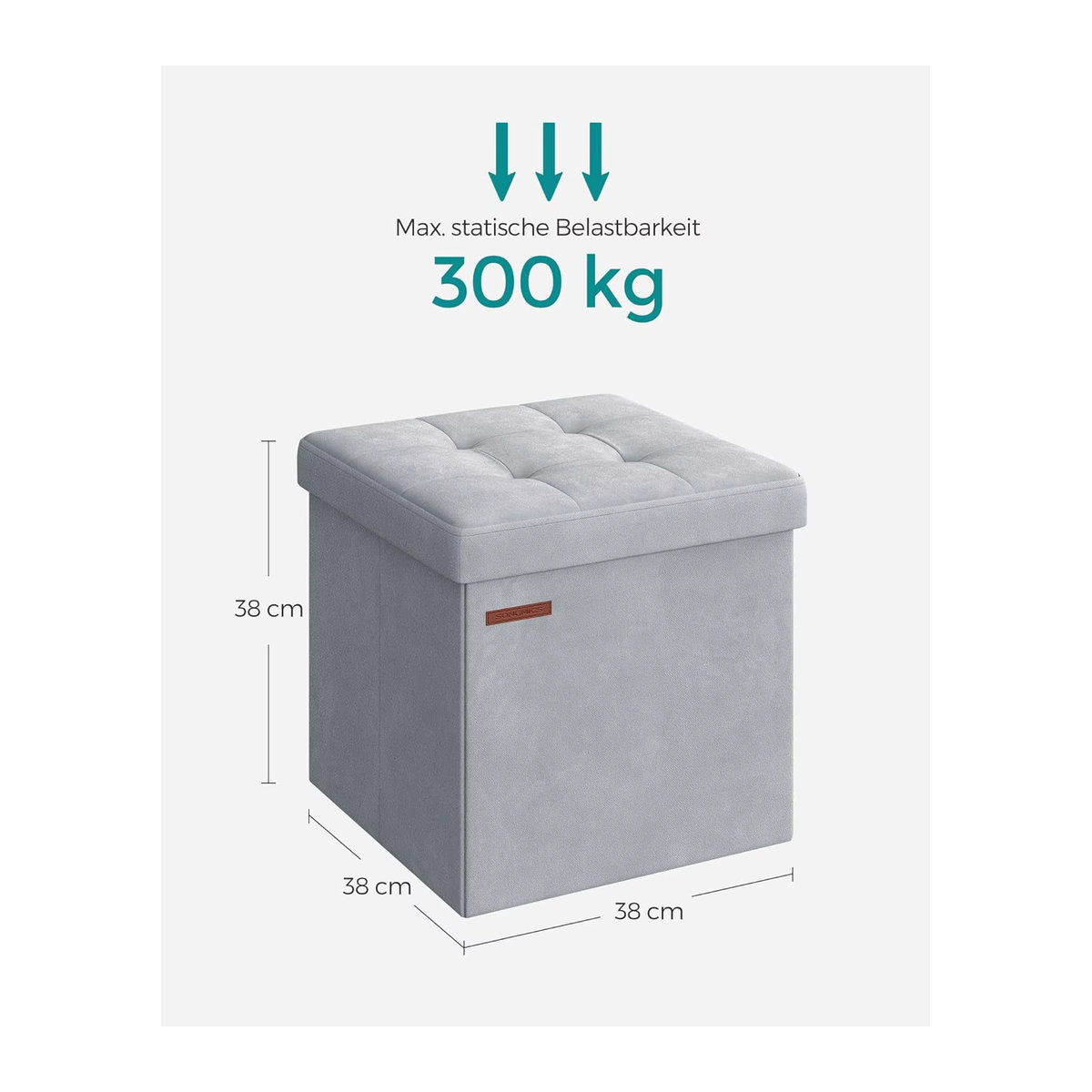 SONGMICS Polsterhocker Sitzbank und Aufbewahrungsbox mit Deckel aus Samt in Anthrazit und Grau - Bild 2