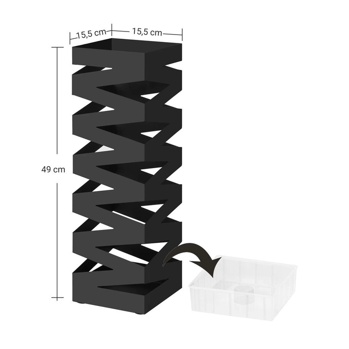 SONGMICS Schirmständer mit Wasserauffangschale und Haken, Schwarz, Höhe: 49 cm - Bild 5