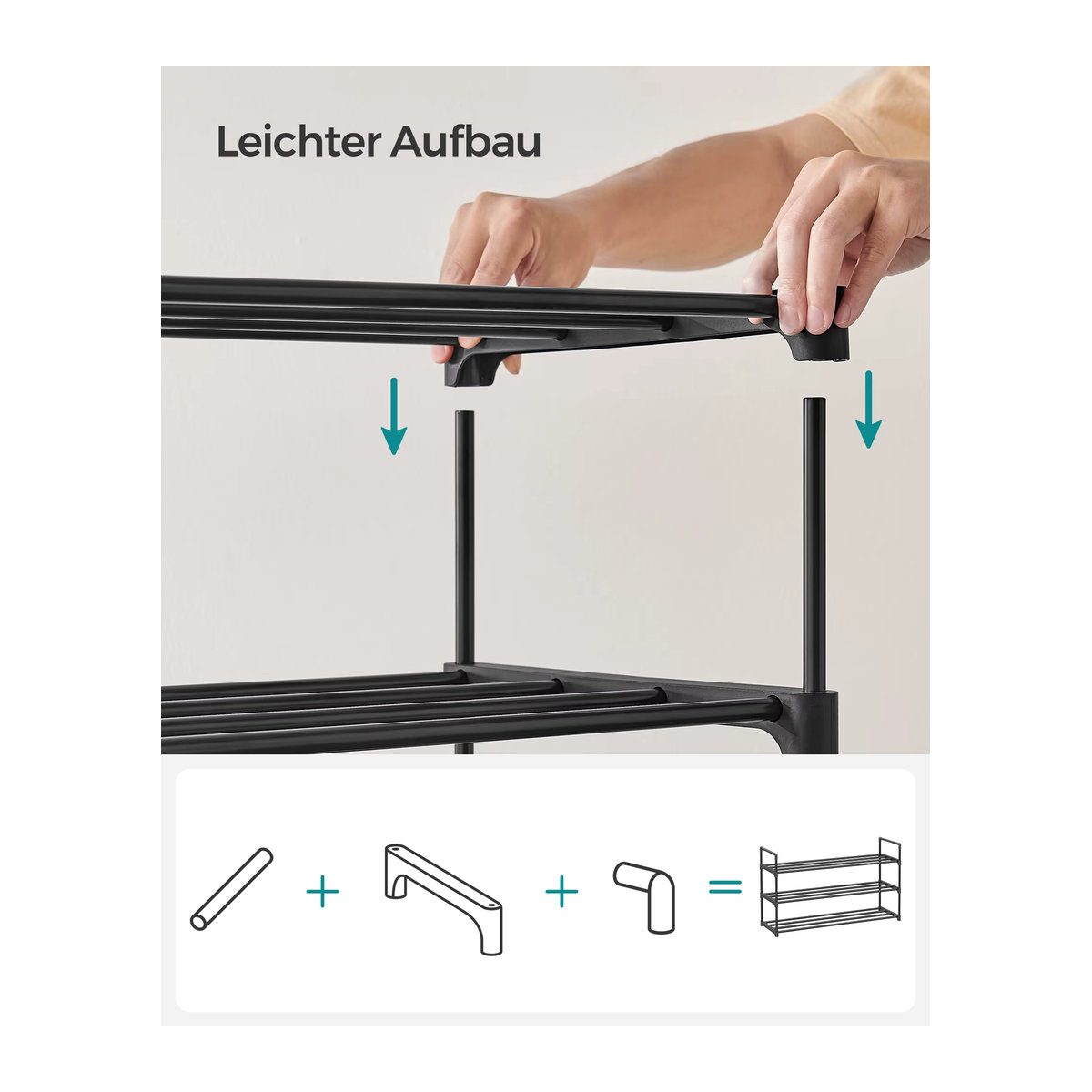 SONGMICS Schuhregal aus Metall in Schwarz mit 3 Ebenen als stapelbarer Schuh-Organizer für 12-15 Paar Schuhe - Bild 4