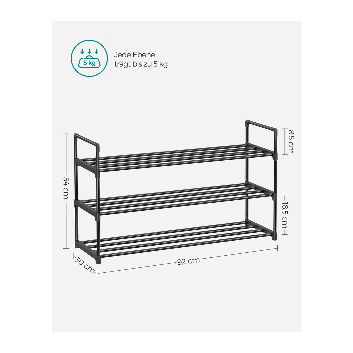 SONGMICS Schuhregal aus Metall in Schwarz mit 3 Ebenen als stapelbarer Schuh-Organizer für 12-15 Paar Schuhe - Bild 5