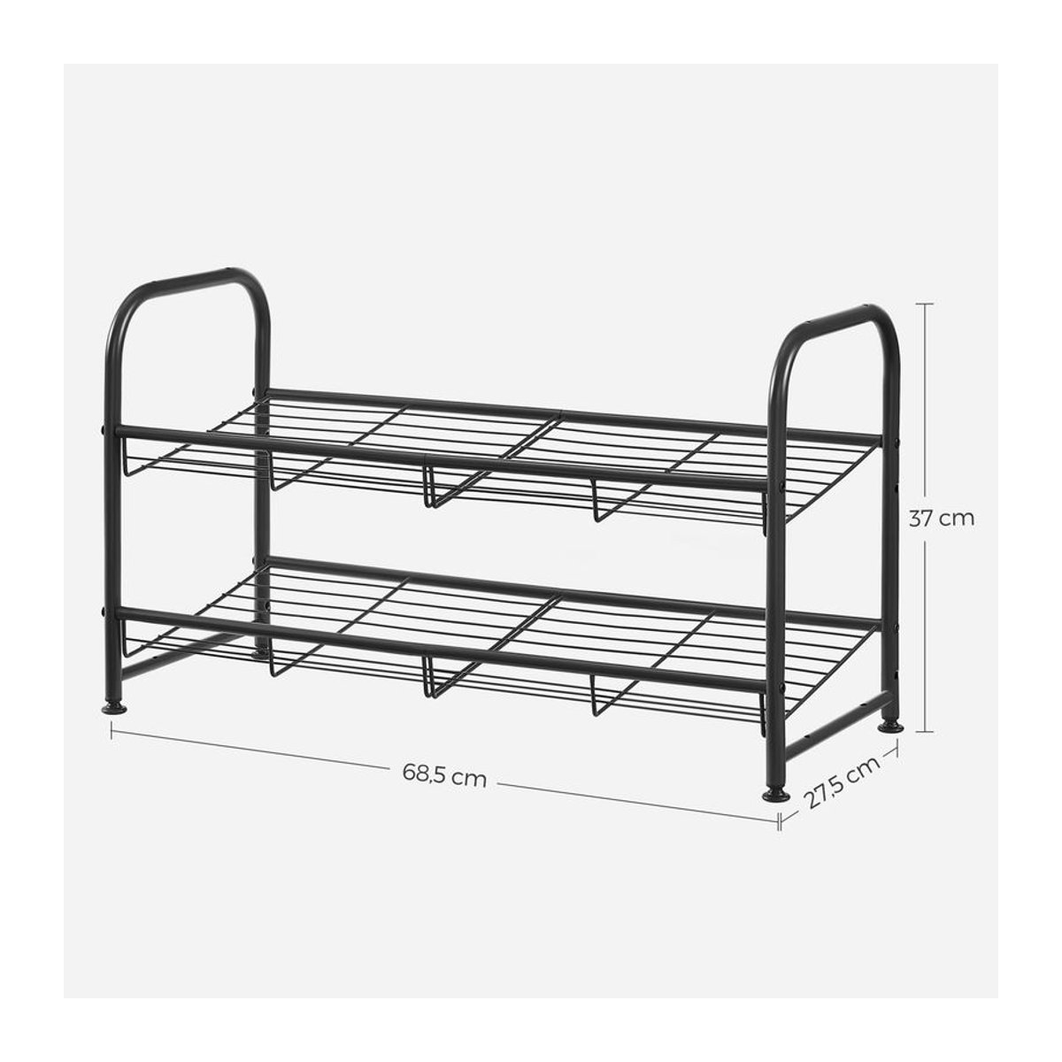 SONGMICS Schuhregal aus Stahl in Schwarz mit 2 Ablagen, stapelbarer Schuh-Organizer für bis zu 8 Paar Schuhe, B/T/H: 68,5 x 27,5 x 37 cm - Bild 3