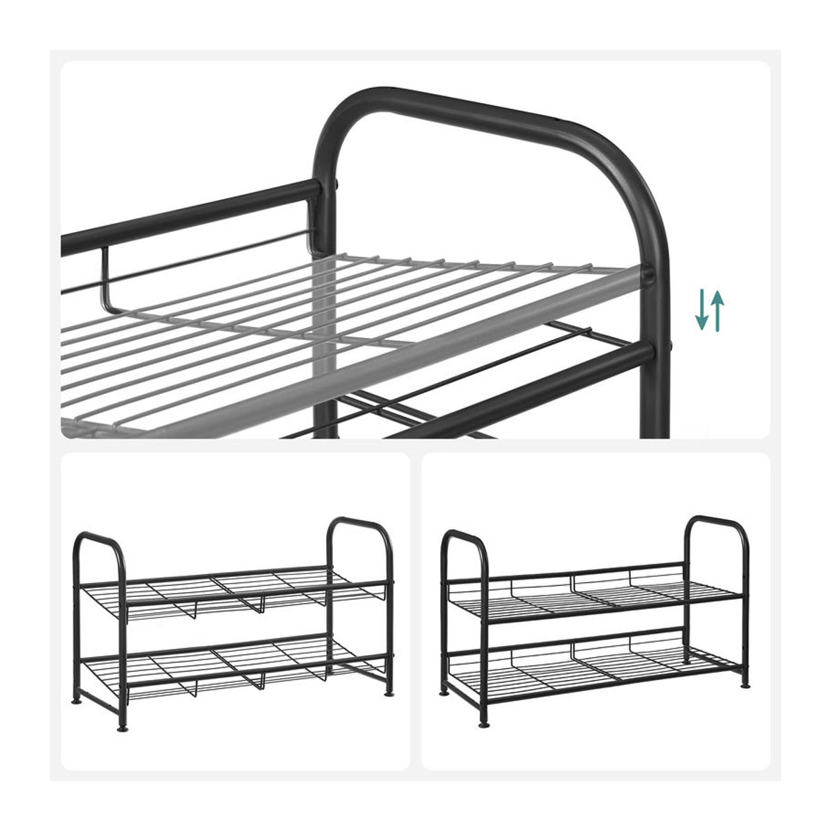 SONGMICS Schuhregal aus Stahl in Schwarz mit 2 Ablagen, stapelbarer Schuh-Organizer für bis zu 8 Paar Schuhe, B/T/H: 68,5 x 27,5 x 37 cm - Bild 5