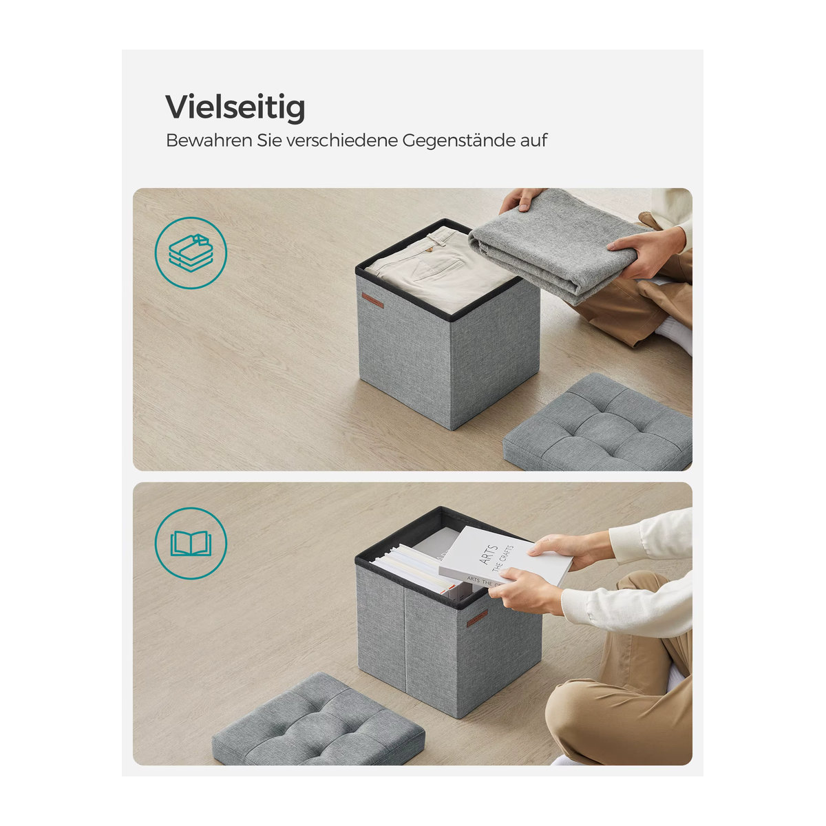 SONGMICS Sitzbank mit Stauraum als klappbare Sitztruhe und Aufbewahrungsbox in Grau oder Grün - Bild 3