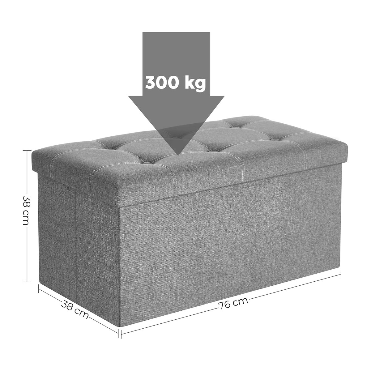 SONGMICS Sitzbank mit Stauraum als Sitztruhe und Sitzhocker, grau, Leinenimitat, B/T/H: 76 x 38 x 38 cm - Bild 3