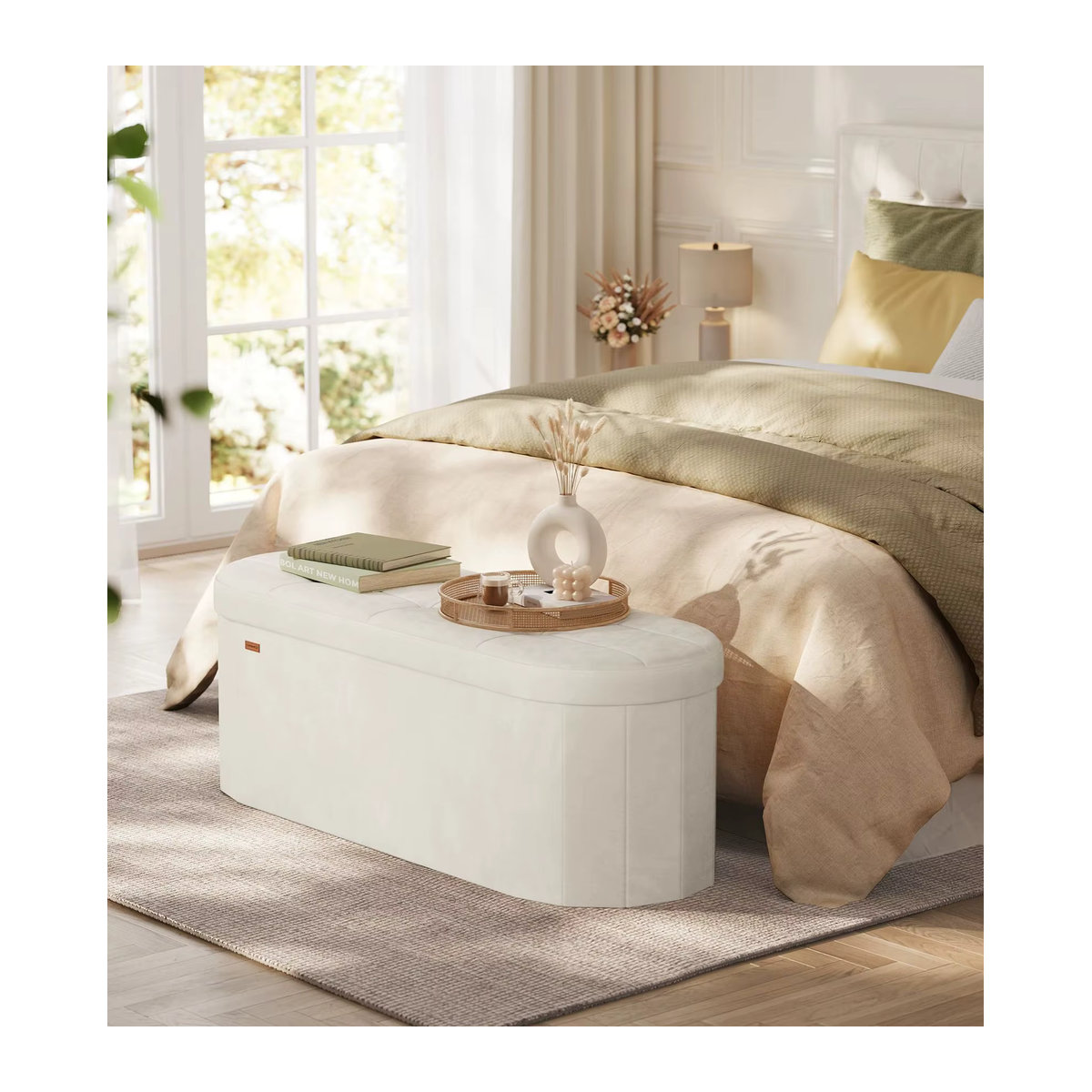 SONGMICS Sitzbank mit Stauraum aus Samt in Grau, Polsterhocker und Aufbewahrungsbox im modernen Design - Bild 5
