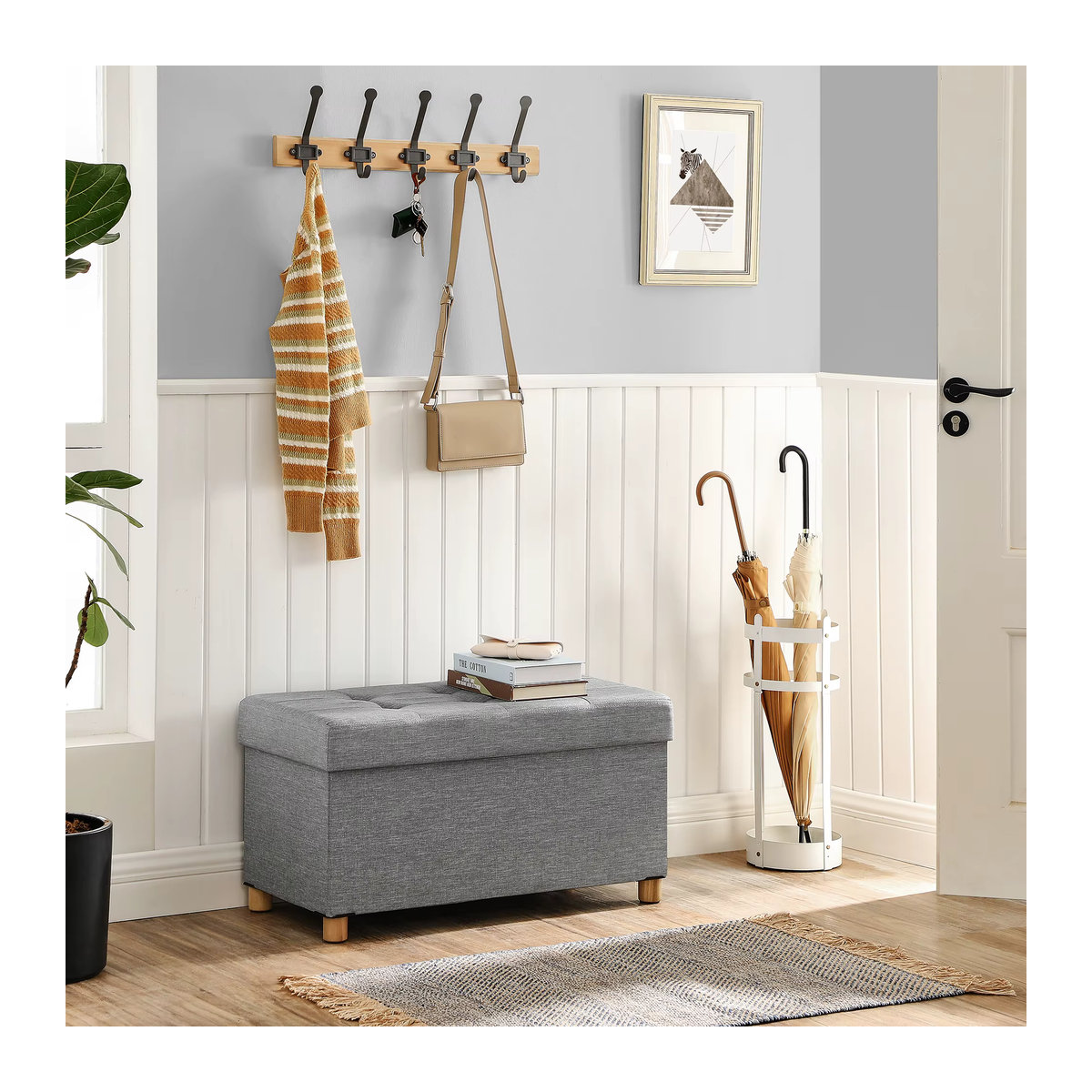 SONGMICS Sitzhocker mit Stauraum als klappbare Sitzbank und Aufbewahrungsbox in Grau, B/T/H: 76,1 x 40,1 x 40,1 cm - Bild 2