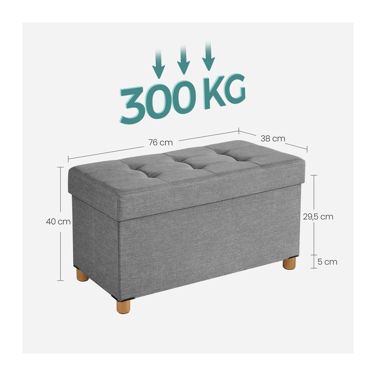 SONGMICS Sitzhocker mit Stauraum als klappbare Sitzbank und Aufbewahrungsbox in Grau, B/T/H: 76,1 x 40,1 x 40,1 cm - Bild 6