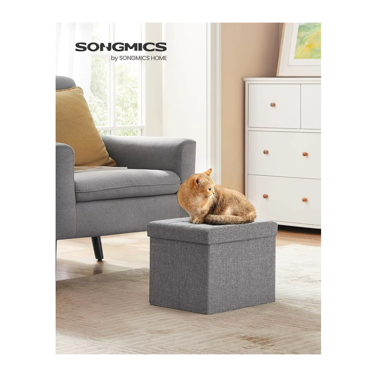 SONGMICS Sitzwürfel mit Stauraum, faltbarer Sitzhocker aus Stoff, Grau, B/T/H: 30 x 30 x 30 cm - Bild 4