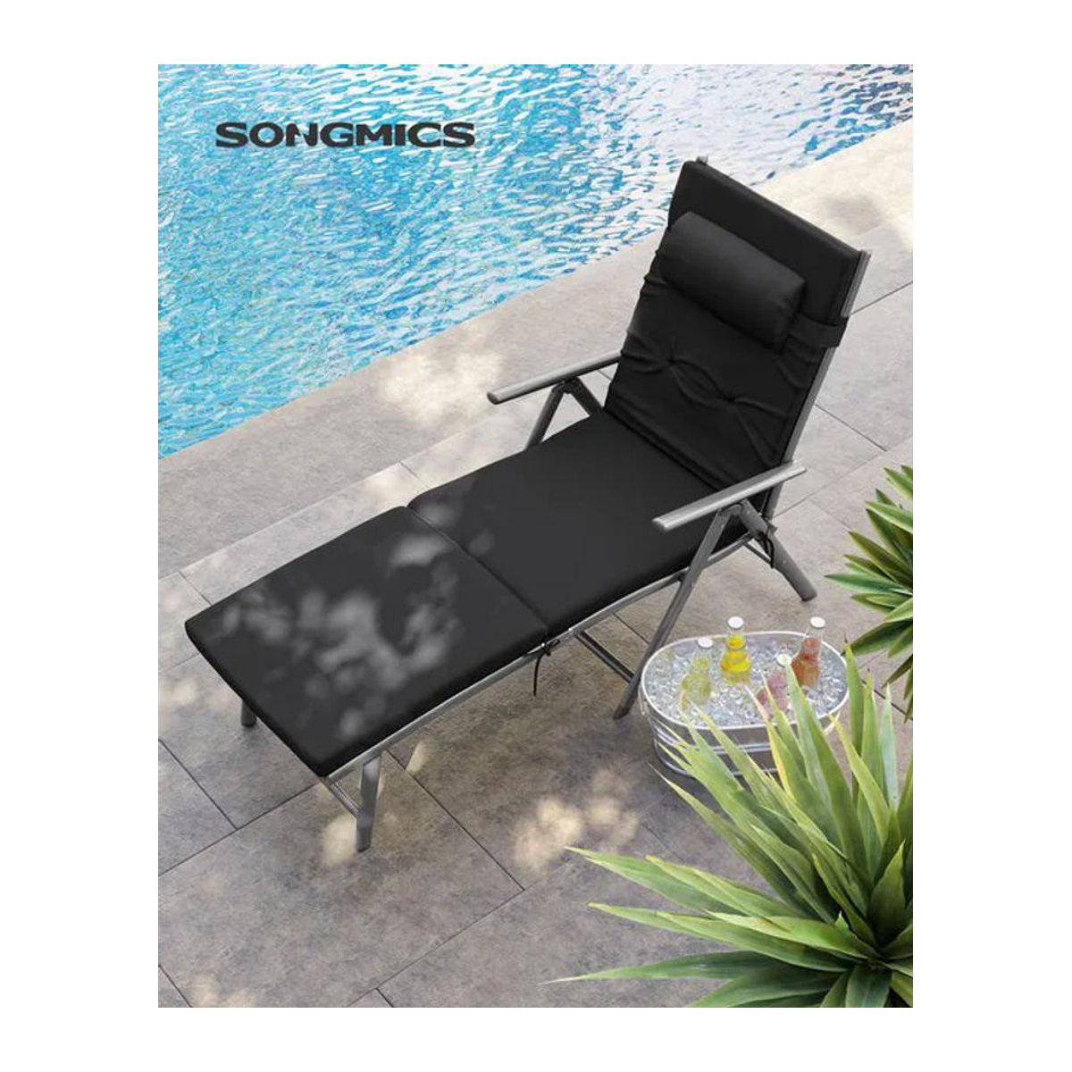 SONGMICS Sonnenliege aus rostfreiem Aluminium mit abnehmbarem Kopfkissen, klappbar und verstellbar, belastbar bis 150 kg - Bild 1