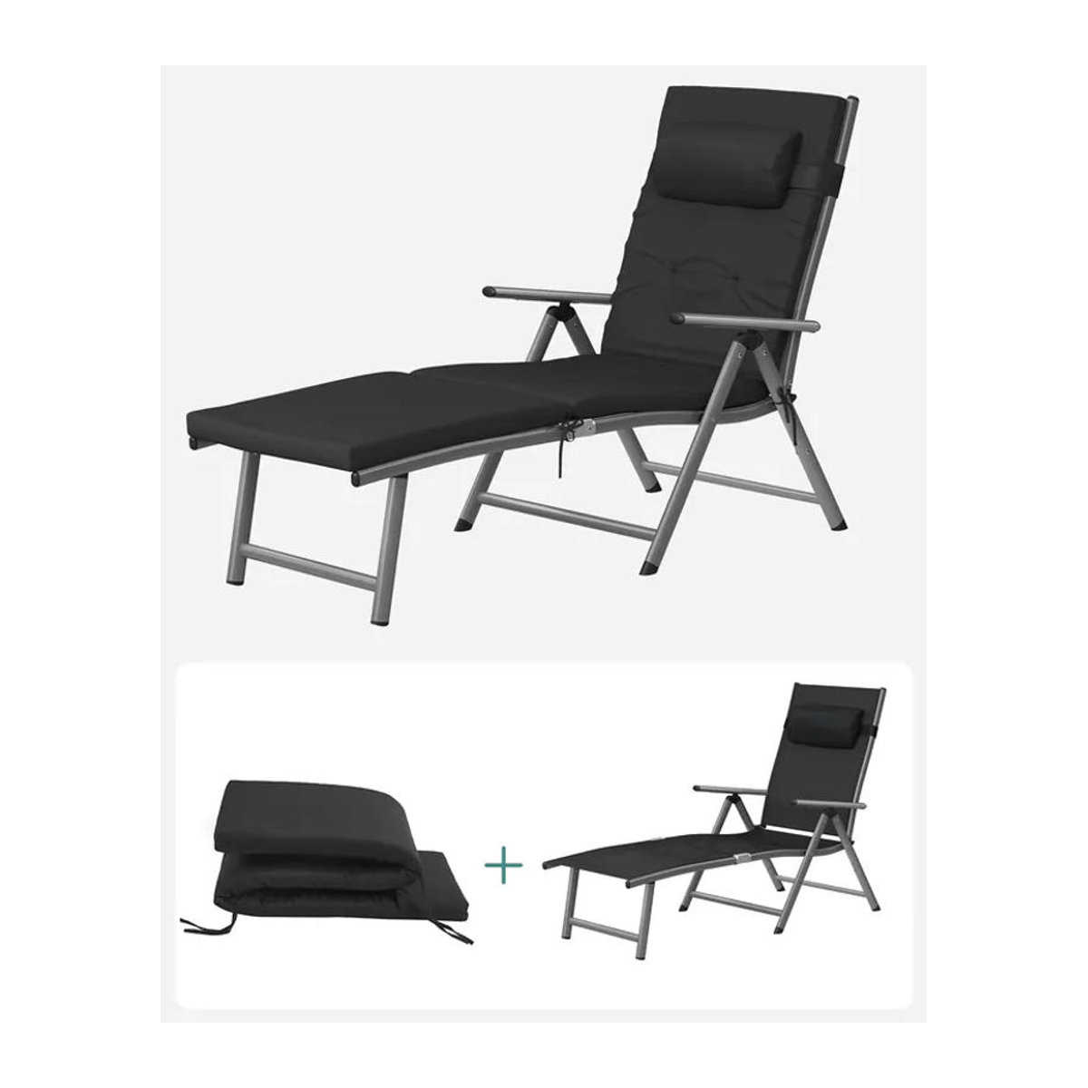 SONGMICS Sonnenliege aus rostfreiem Aluminium mit abnehmbarem Kopfkissen, klappbar und verstellbar, belastbar bis 150 kg - Bild 2