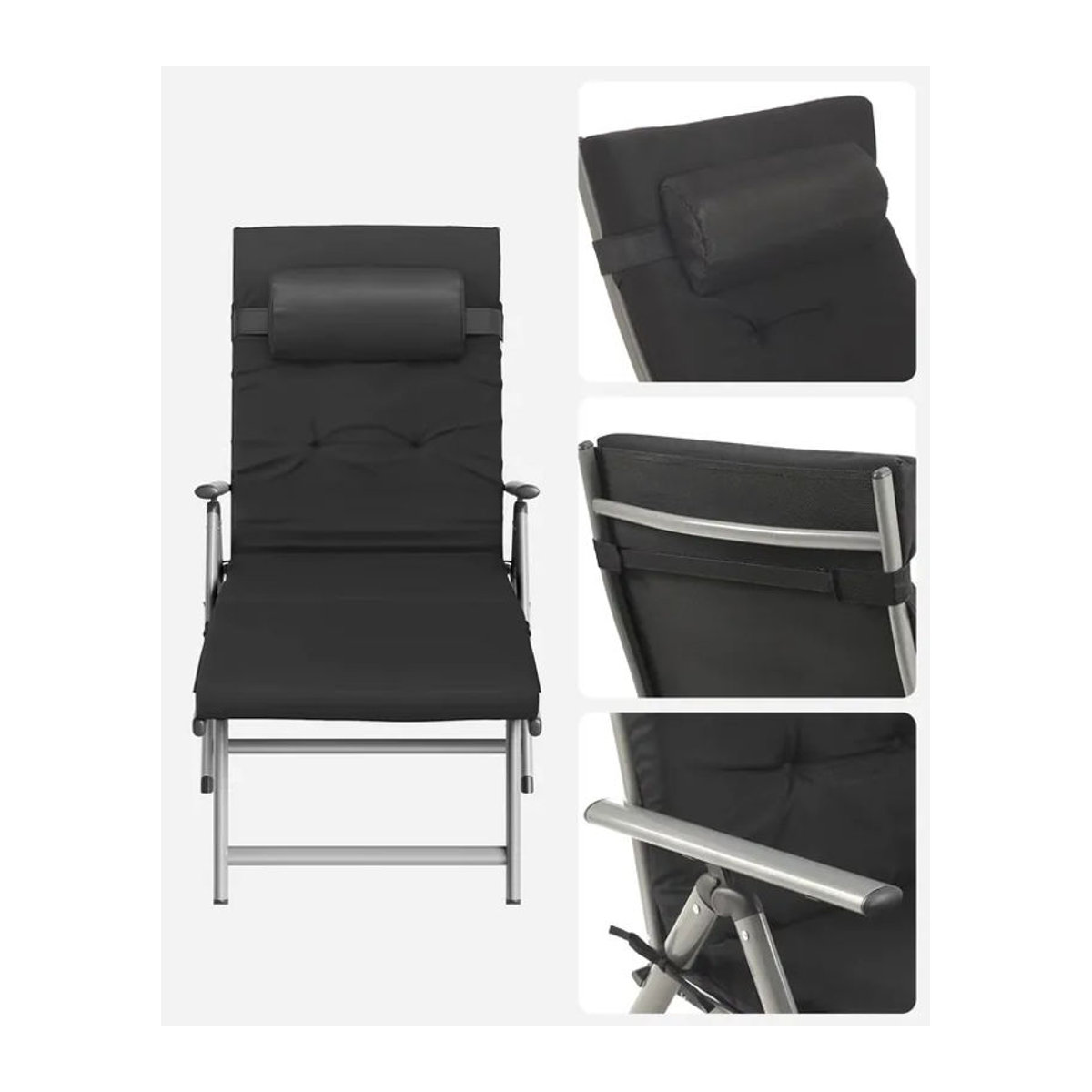 SONGMICS Sonnenliege aus rostfreiem Aluminium mit abnehmbarem Kopfkissen, klappbar und verstellbar, belastbar bis 150 kg - Bild 3