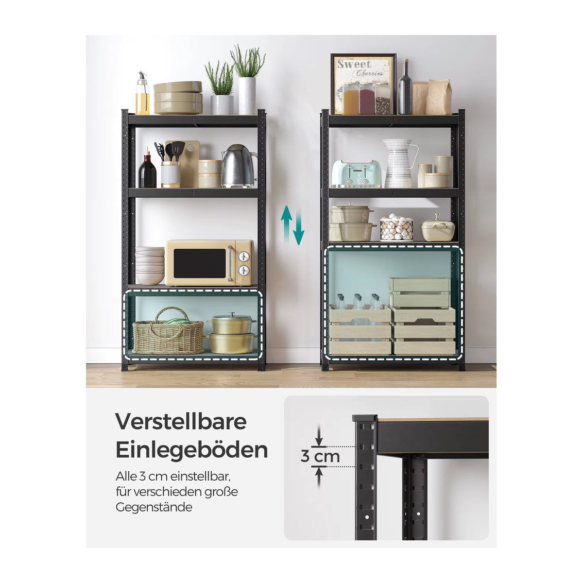SONGMICS Standregal Küchenregal aus Metall in Schwarz mit 4 verstellbaren Ablagen, B/T/H: 40 x 80 x 160 cm - Bild 5